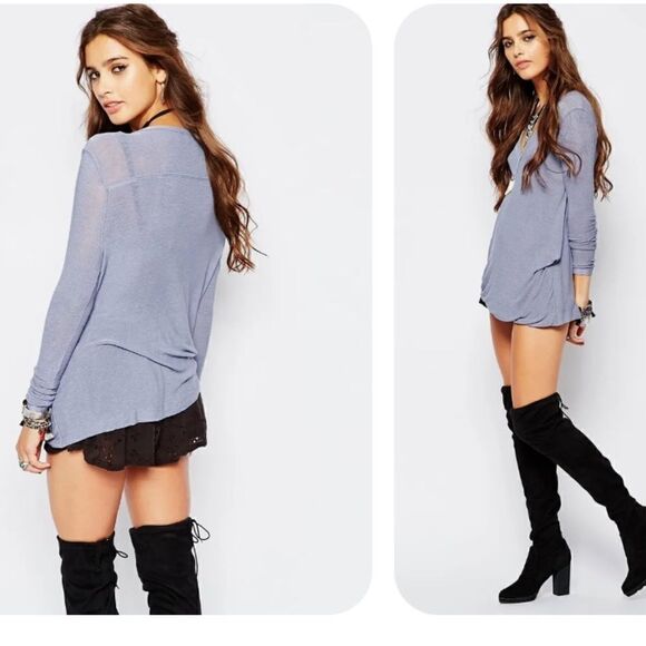 We The Free Free People Miss Rose Surplice Long Sleeve Tunic in Blue-Gray Small - Picture 1 of 8